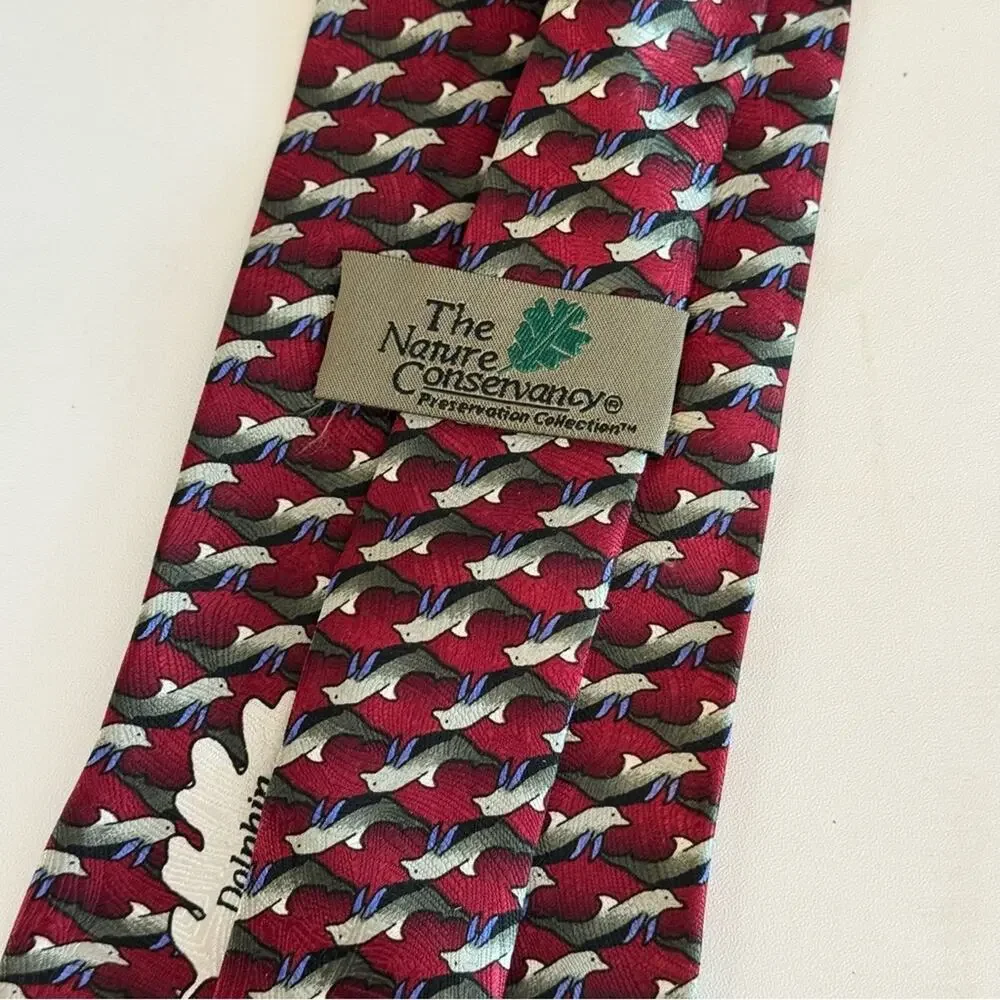 Dolphin The Nature‎ Conservancy Men's Burgundy Adjustable Silk Pointed Neckties